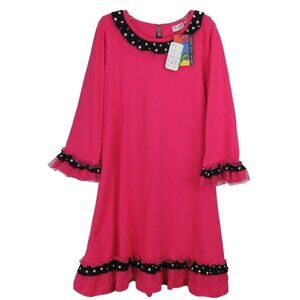 KoKo Nut Dress Girls Size 7 Pink Polka Dot Lace Trim Long Sleeve NWT